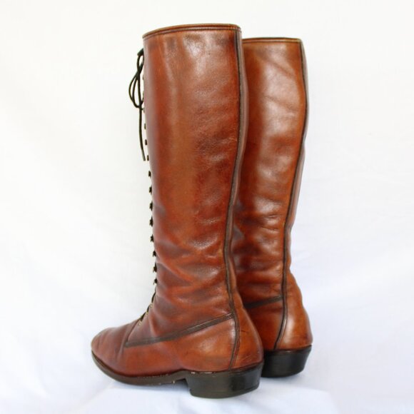 Vintage Frye Brown Leather Lace-up Equestrian Riding campus Black label Boots - Picture 7 of 12